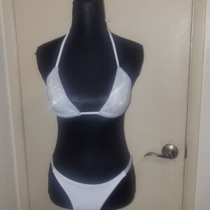 Flamingo White Glitter Bikini Set Size L